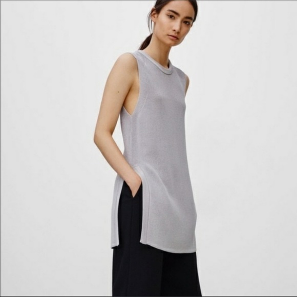 Aritzia Wilfred Pink Palmier Sleevless Knit Long Tunic Split Sides Medium - Picture 3 of 7